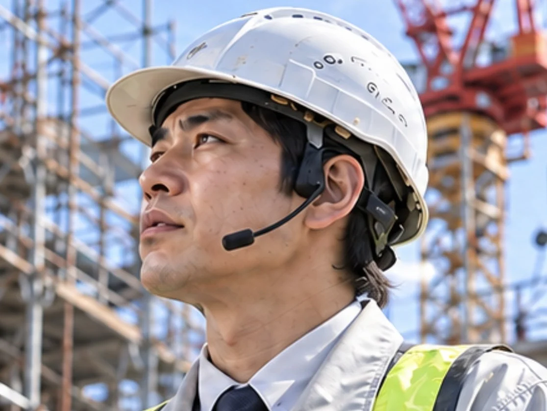 A site supervisor wearing a headset